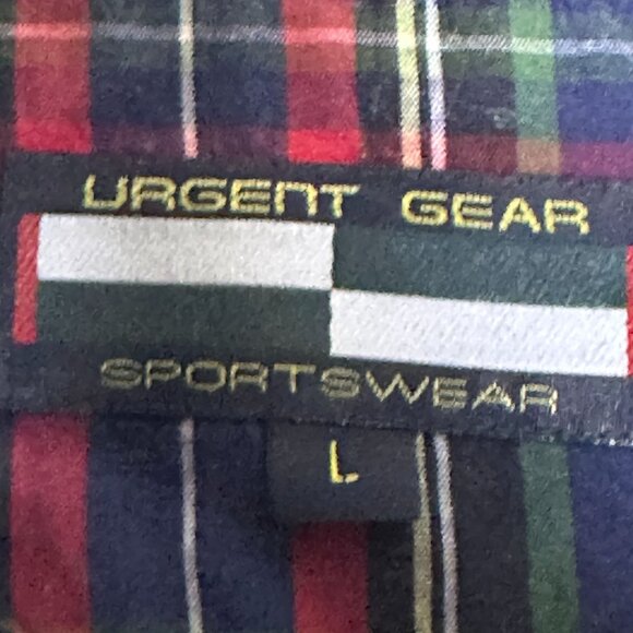 Urgent Gear Classic Shirt Button Up Plaid Lining Men Blue L Prep Formal Golf 90s - Picture 5 of 13